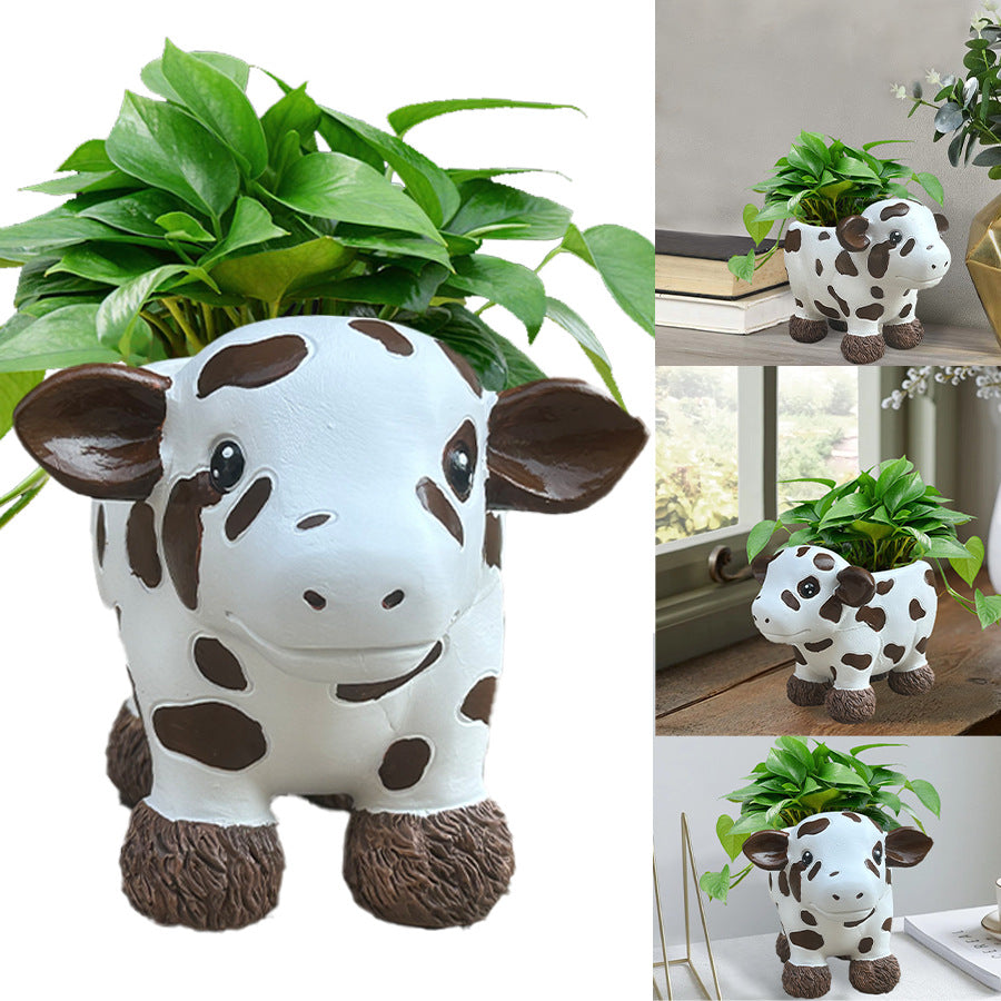 Resin Highland Cow Planter Decor