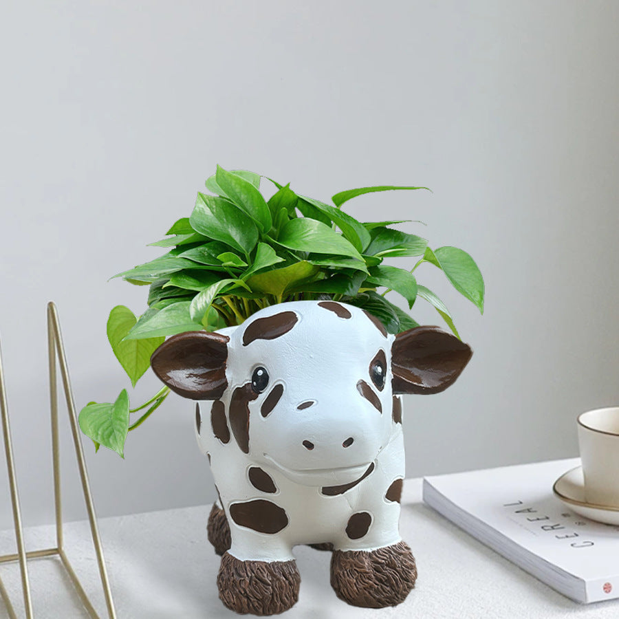 Resin Highland Cow Planter Decor