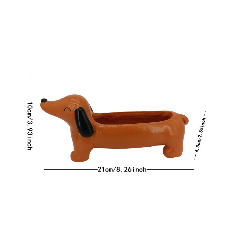 Resin Dachshund Planter Decor