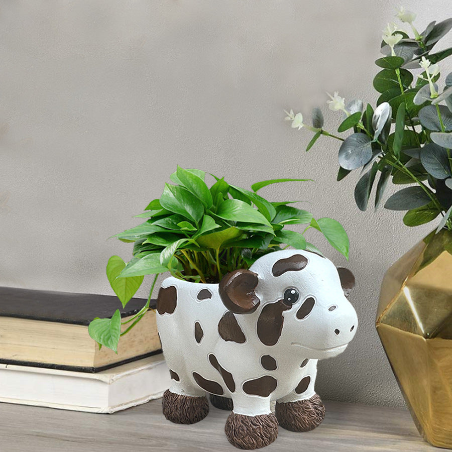 Resin Highland Cow Planter Decor