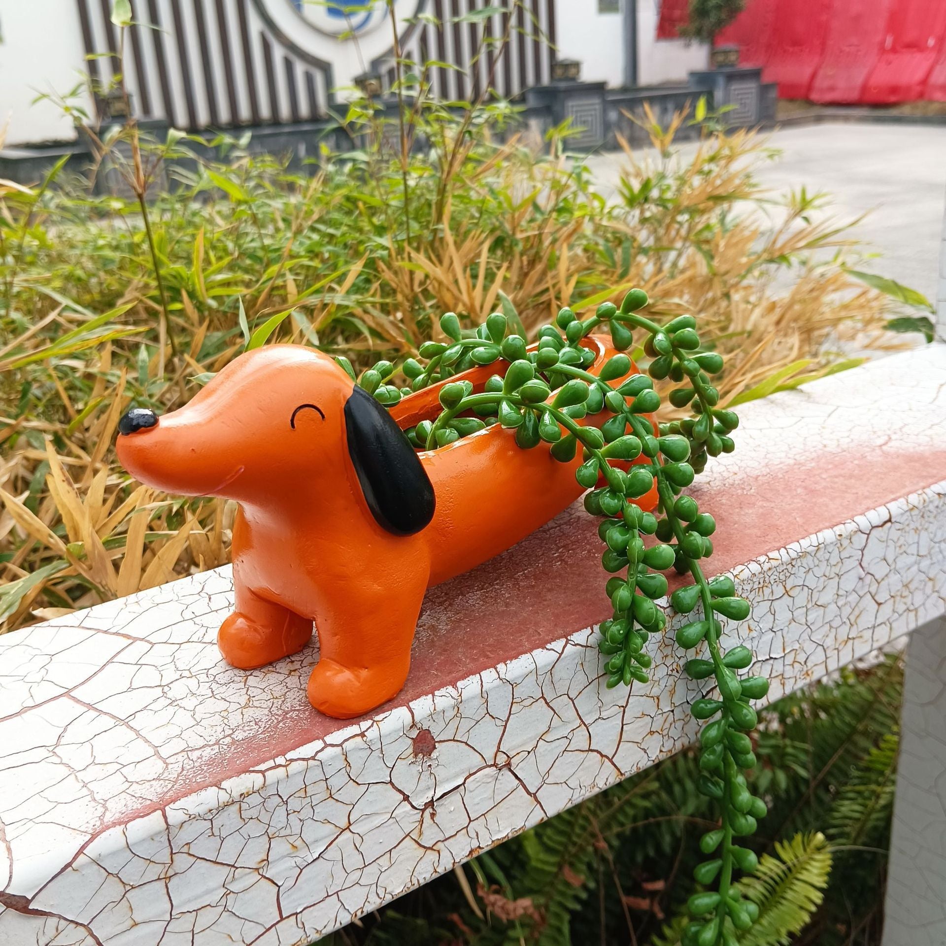Resin Dachshund Planter Decor