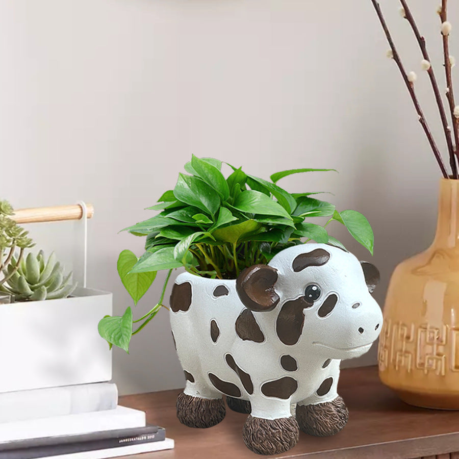 Resin Highland Cow Planter Decor