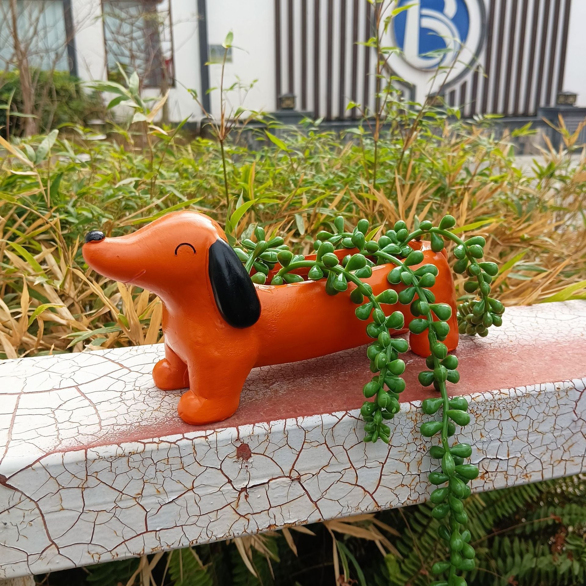Resin Dachshund Planter Decor