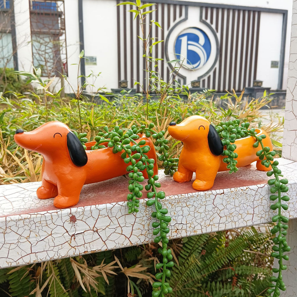 Resin Dachshund Planter Decor