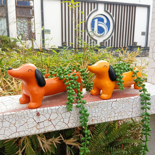 Resin Dachshund Planter Decor